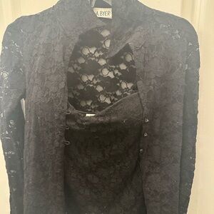 A. Byer Black Lace Button-Up Top